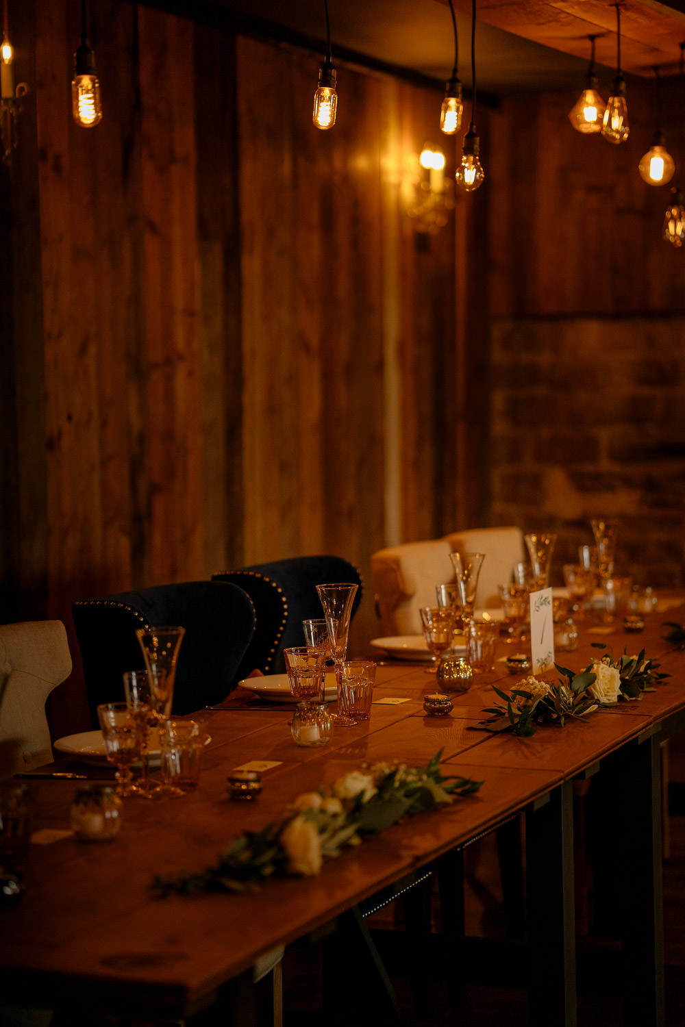 Table Decor Festoon Lights Industrial Barn Wedding Toast Of Leeds