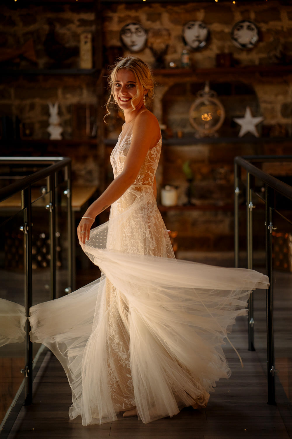 BHLDN Dress Gown Bride Bridal Tulle Lace Train Industrial Barn Wedding Toast Of Leeds