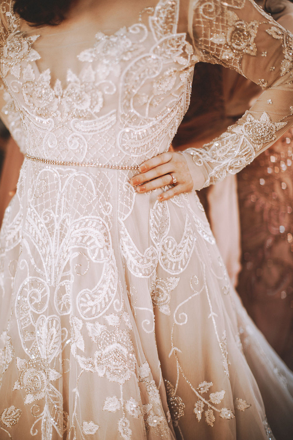 Dress Gown Bride Bridal Hayley Paige Lace Long Sleeves Train Industrial Distillery Wedding Nessa K Photography