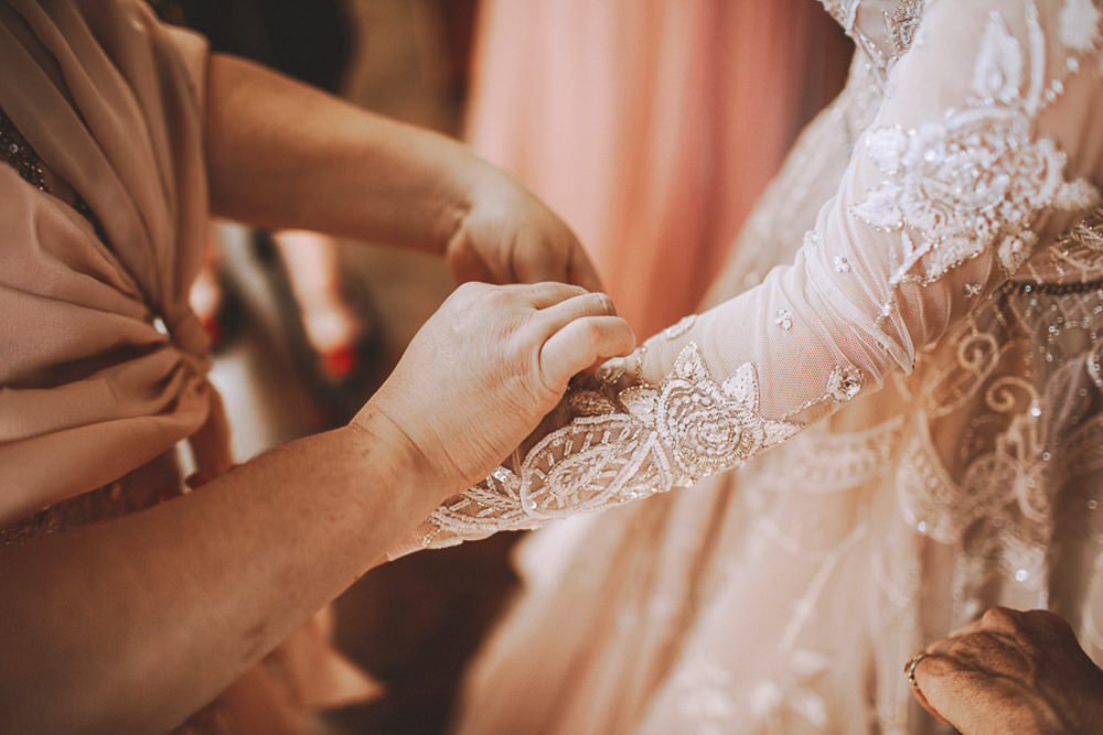 Dress Gown Bride Bridal Hayley Paige Lace Long Sleeves Train Industrial Distillery Wedding Nessa K Photography
