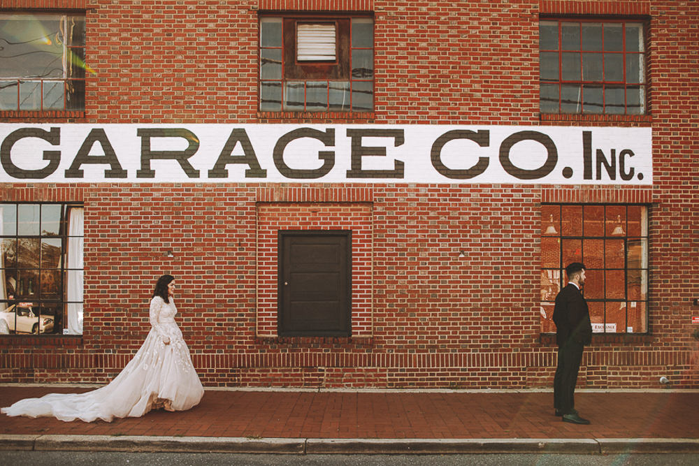 First Look Industrial Distillery Wedding Nessa K Photography
