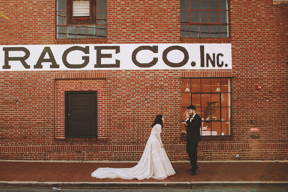 First Look Industrial Distillery Wedding Nessa K Photography