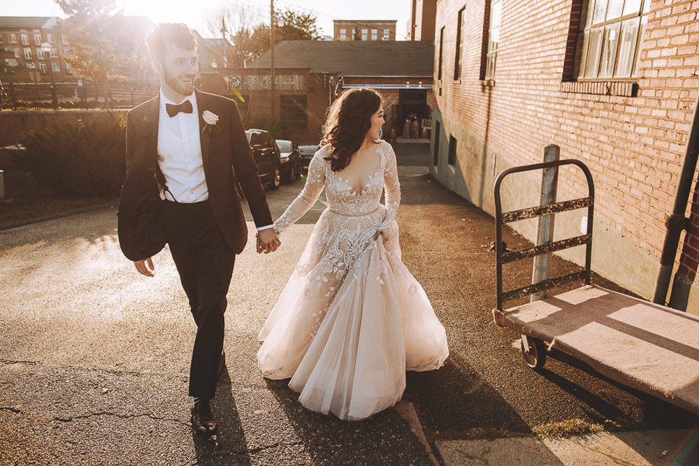Groom Suit Tux Bow Tie Tuxedo Industrial Distillery Wedding Nessa K Photography