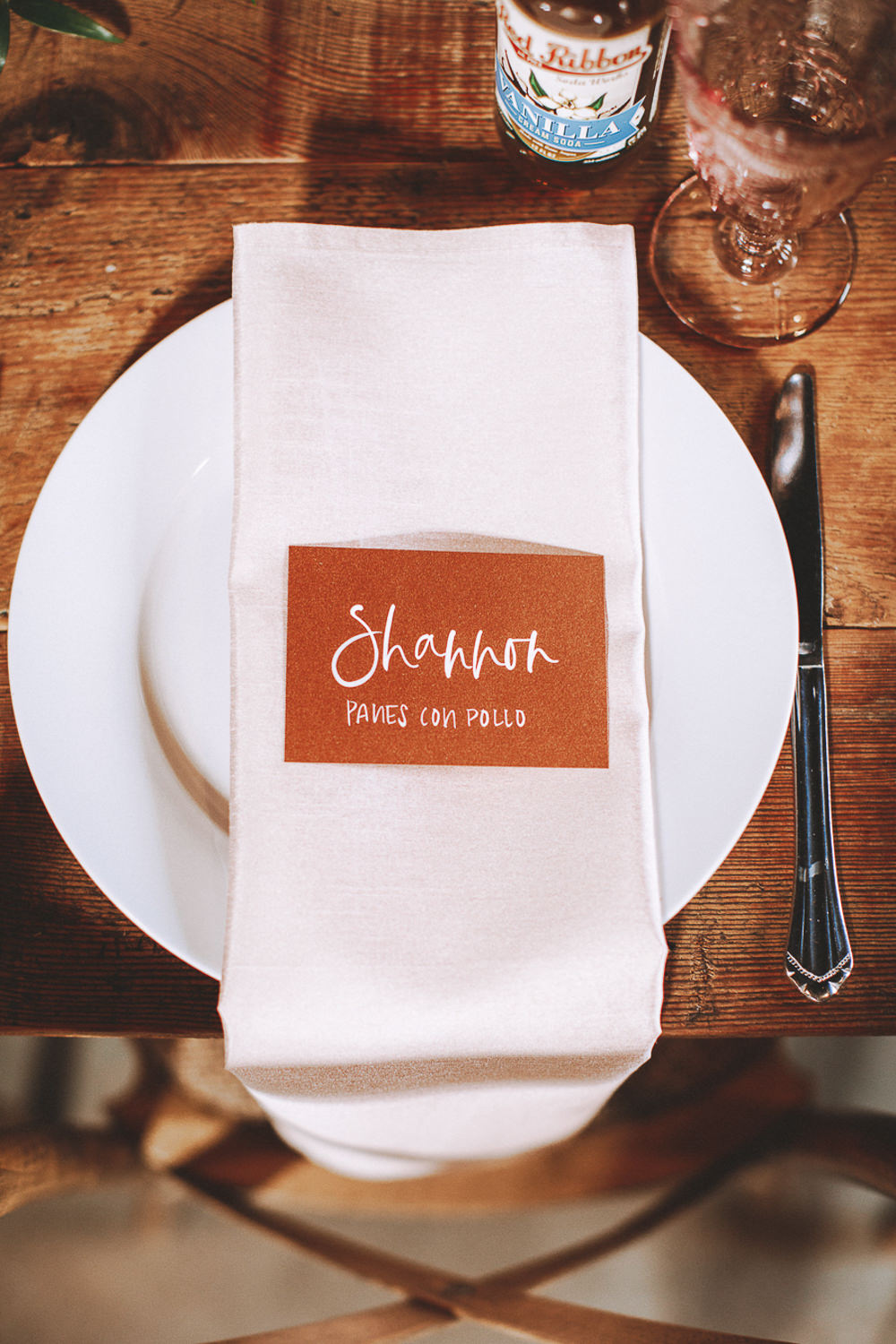 Place Setting Name Card Calligraphy Rust Industrial Distillery Wedding Nessa K Photography