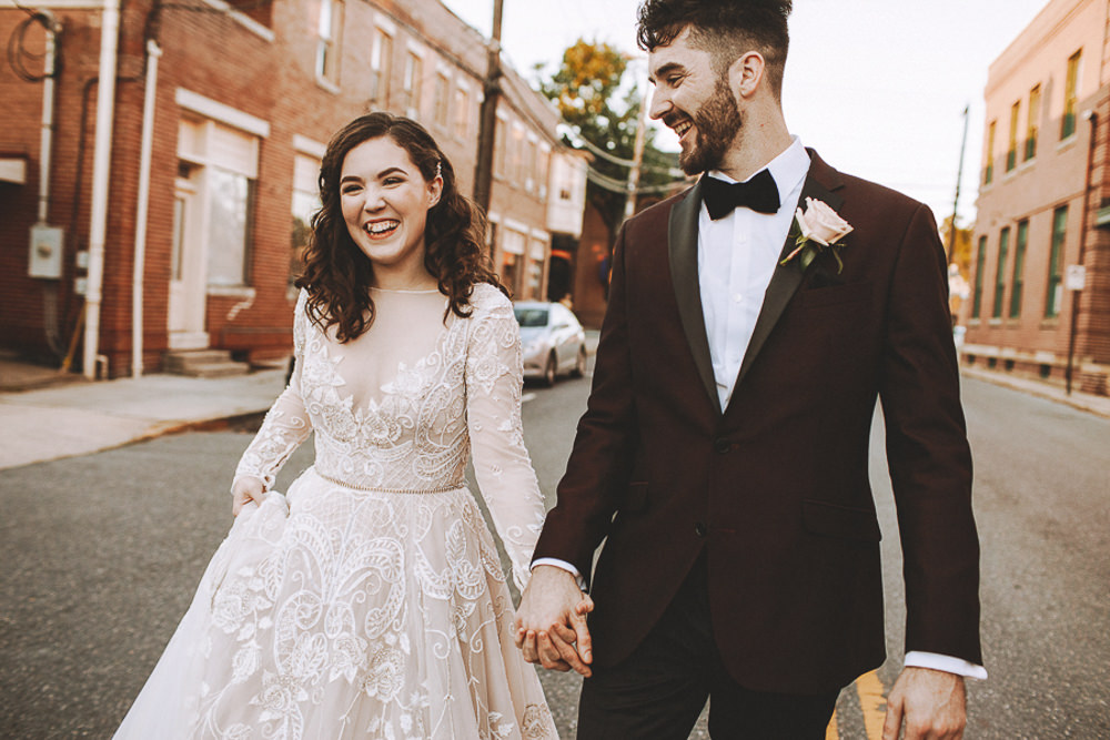 Groom Suit Tux Bow Tie Tuxedo Industrial Distillery Wedding Nessa K Photography