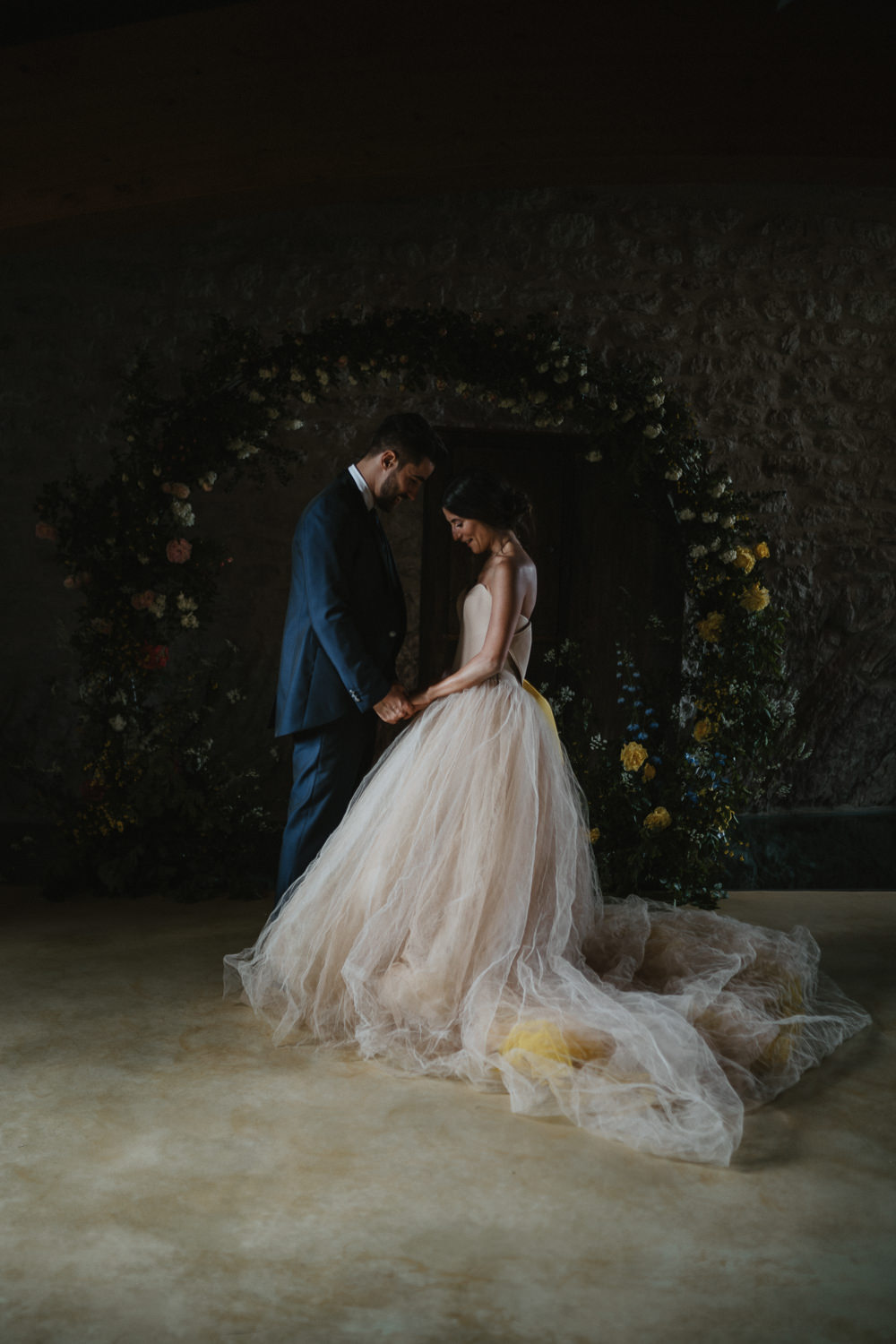 Le Marche Wedding Inspiration Francesca Angrisano Moon Gate Flower Arch Backdrop Yellow Greenery Foliage