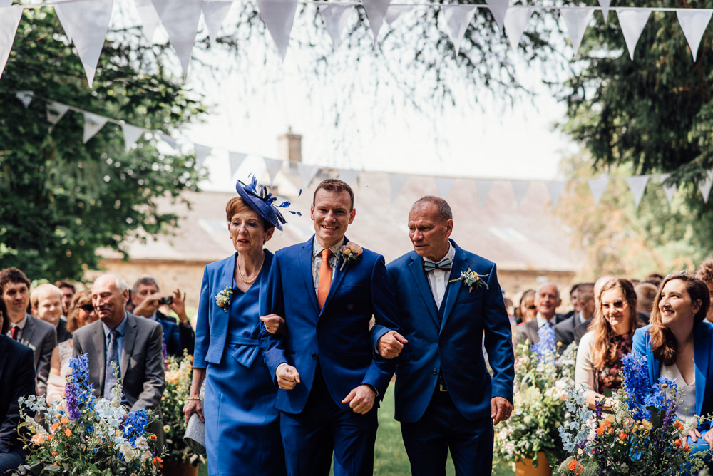 Groom Groomsmen Suit Blue Orange Tie Print Shirt Lineham Farm Wedding Marni V Photography