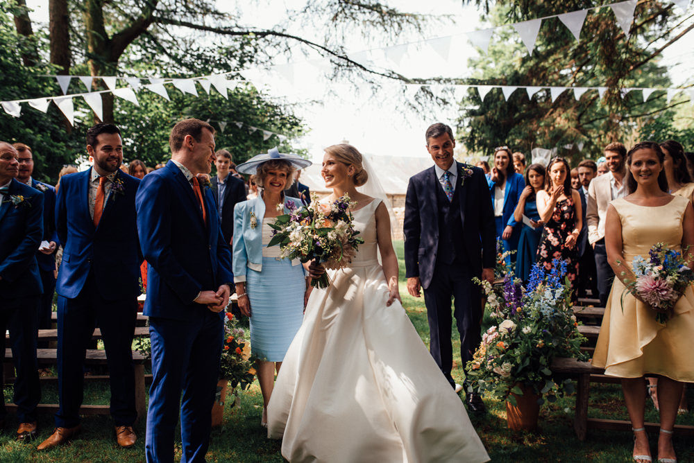 Woodland Outdoor Ceremony Bunting Flowers Lineham Farm Wedding Marni V Photography