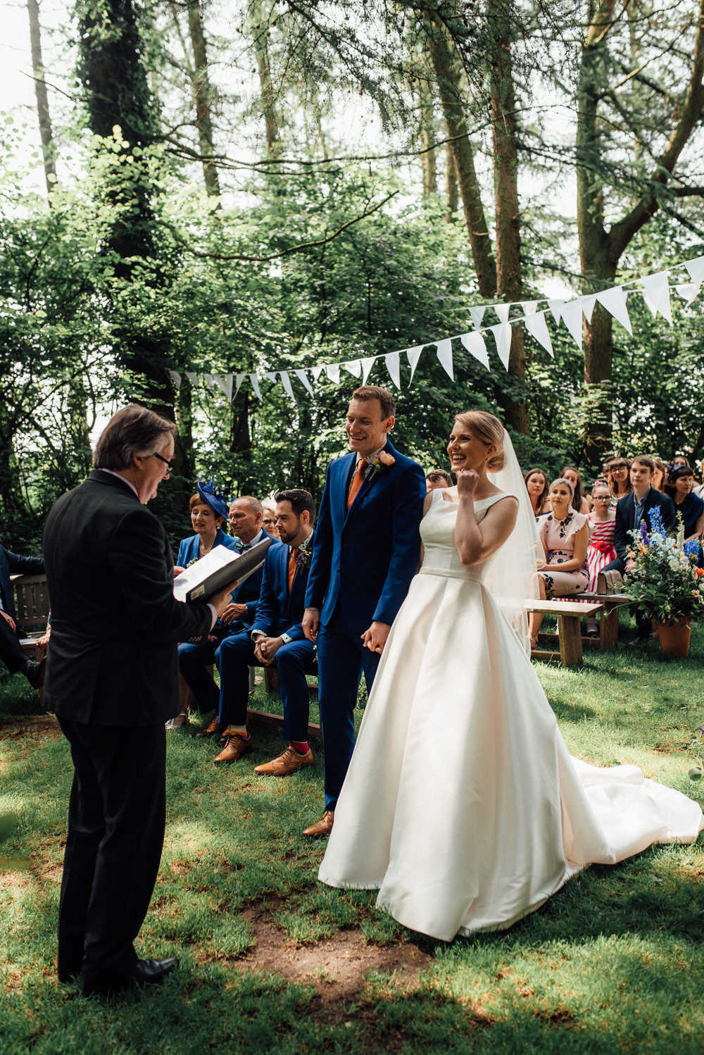 Woodland Outdoor Ceremony Bunting Flowers Lineham Farm Wedding Marni V Photography