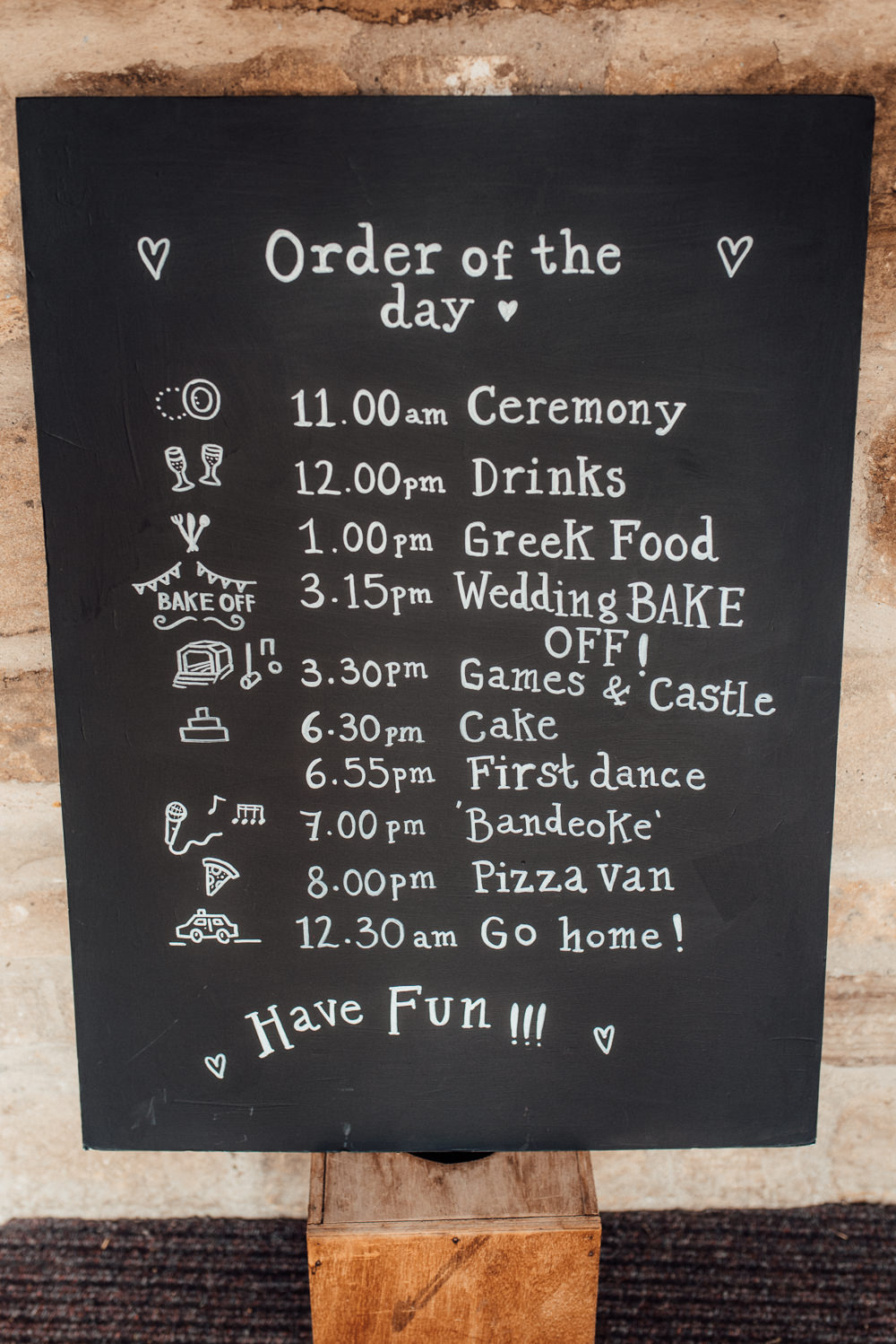 Order of the Day Black Board Chalk Lineham Farm Wedding Marni V Photography
