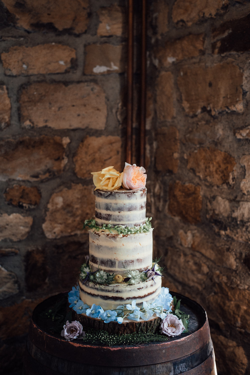 Semi Naked Cake Sponge Layer Flowers Lineham Farm Wedding Marni V Photography