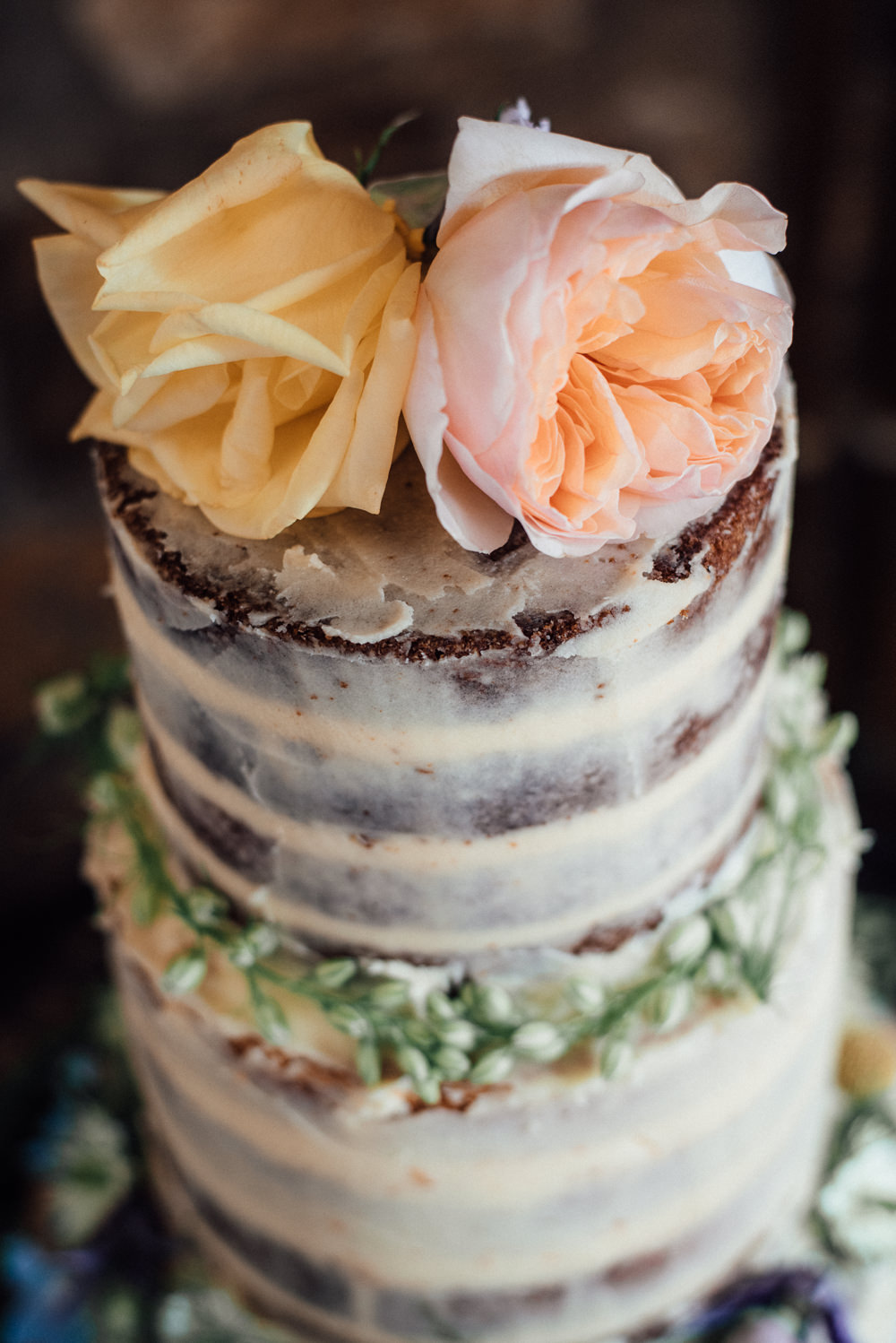 Semi Naked Cake Sponge Layer Flowers Lineham Farm Wedding Marni V Photography