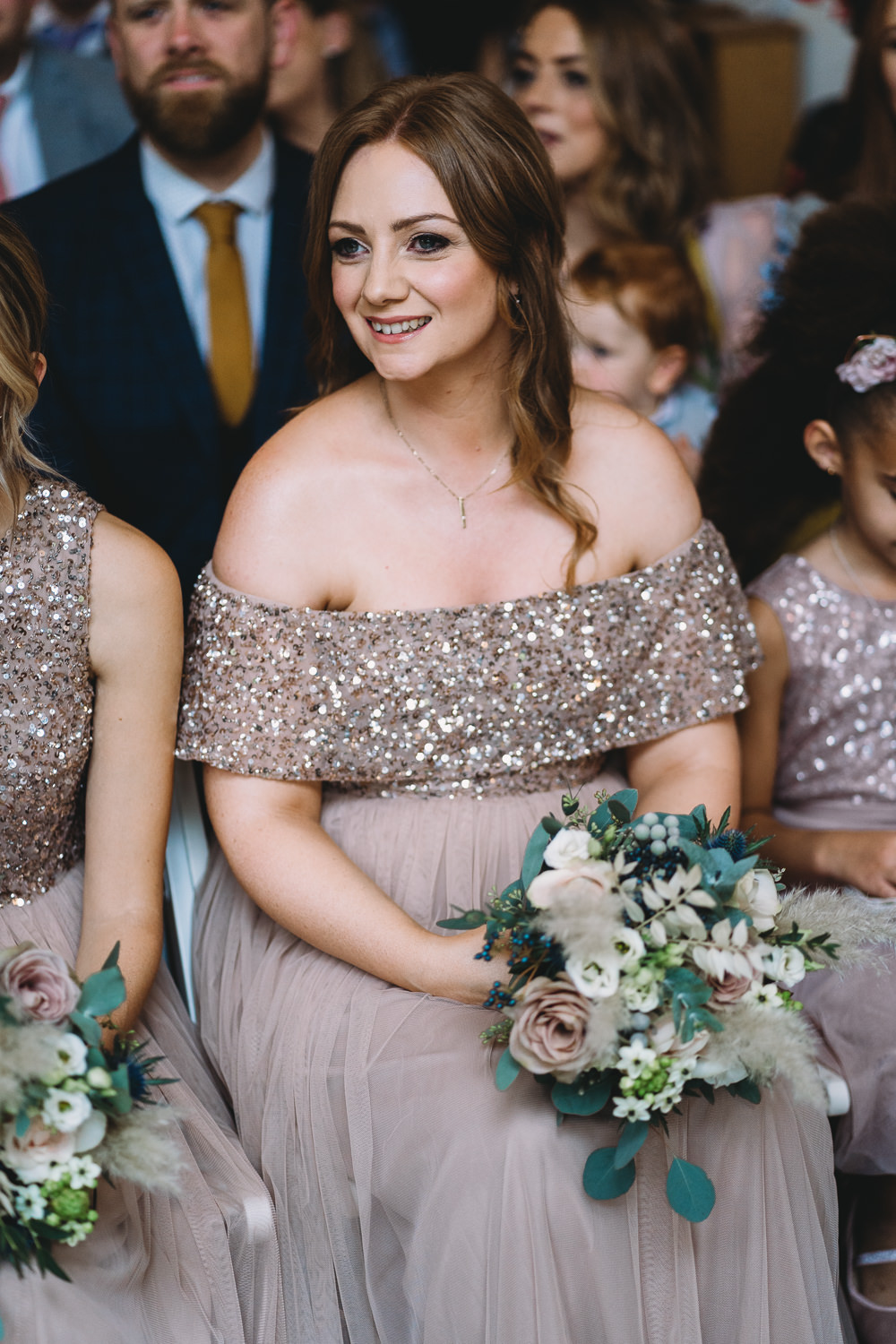 Bridesmaids Bridesmaid Dress Dresses Pink Glitter Sequin Maidens Barn Wedding Sophie Oldhamstead Photography