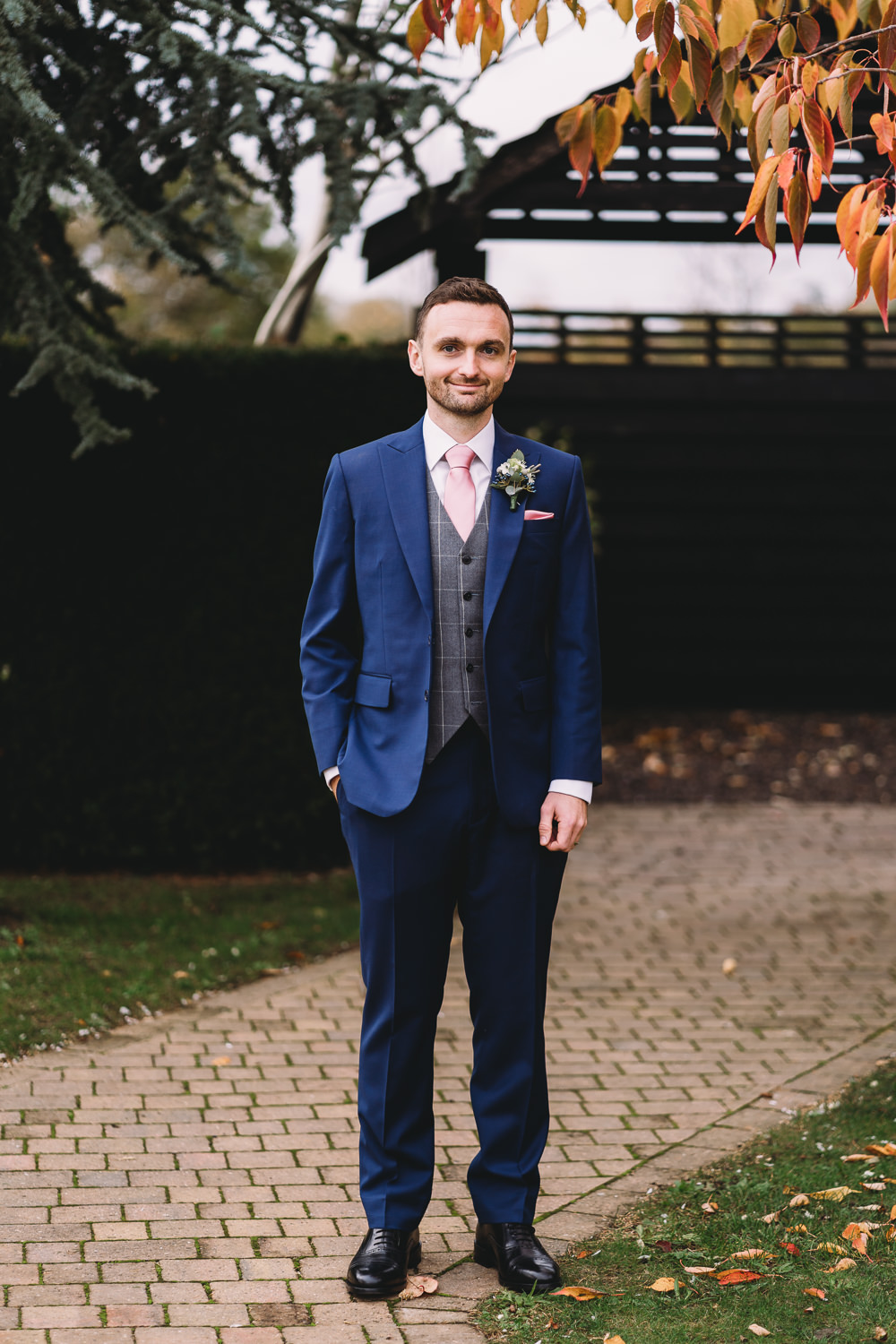 Groom Groomsmen Suit Waistcoat Blue Pink Tie Maidens Barn Wedding Sophie Oldhamstead Photography