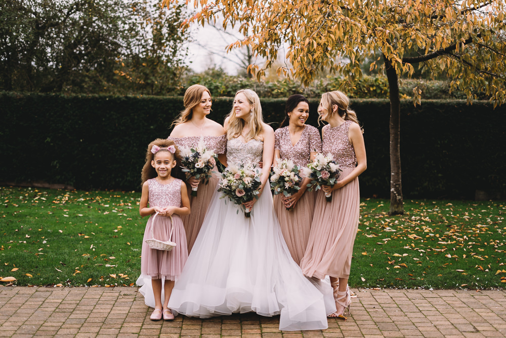 Bridesmaids Bridesmaid Dress Dresses Pink Glitter Sequin Maidens Barn Wedding Sophie Oldhamstead Photography