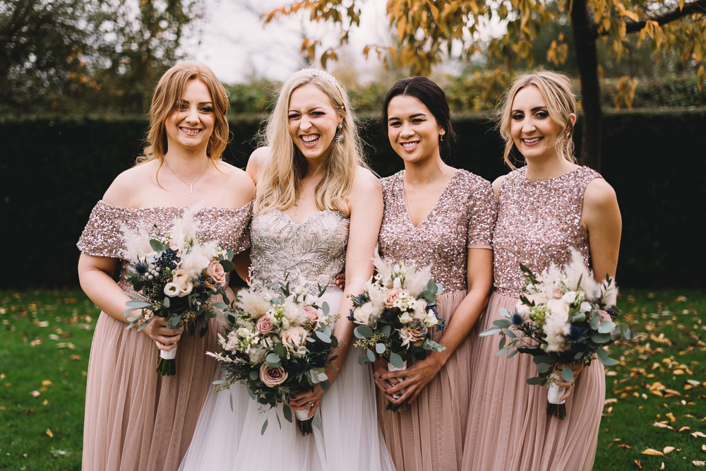 Bridesmaids Bridesmaid Dress Dresses Pink Glitter Sequin Maidens Barn Wedding Sophie Oldhamstead Photography