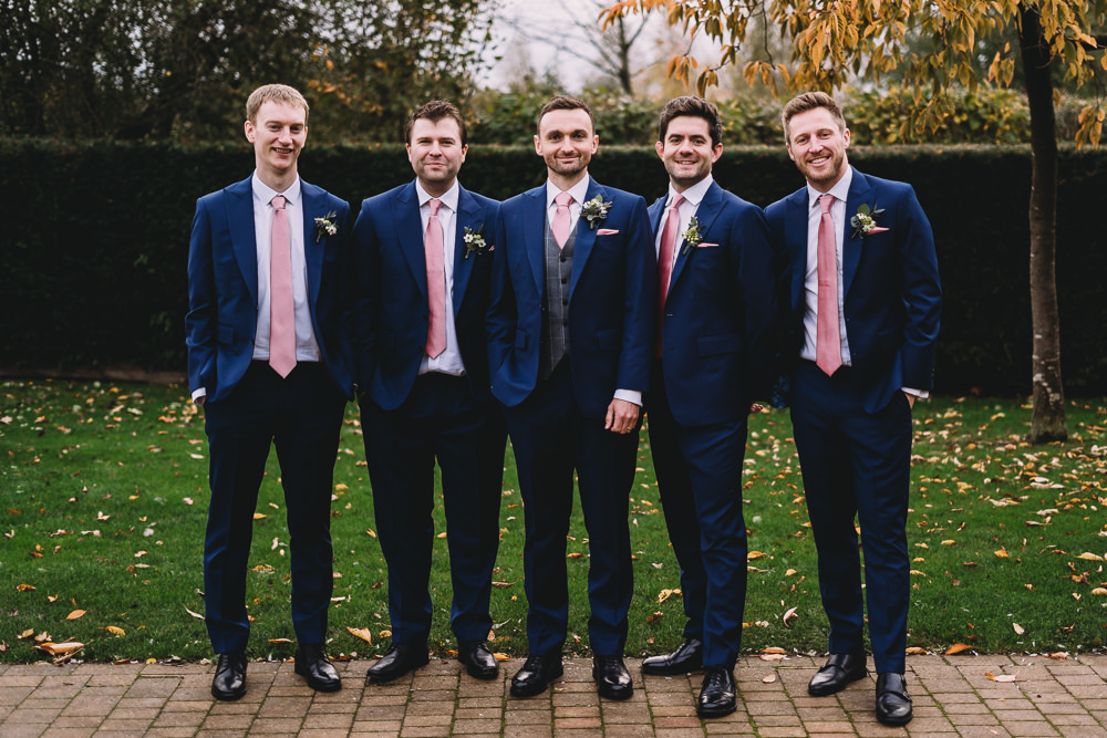 Groom Groomsmen Suit Waistcoat Blue Pink Tie Maidens Barn Wedding Sophie Oldhamstead Photography