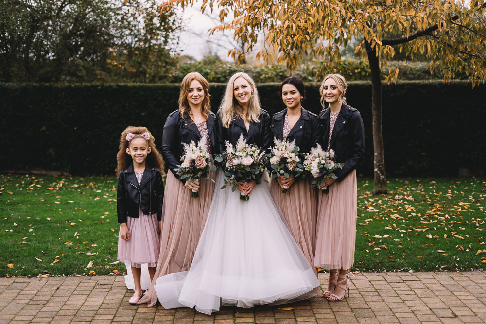 Bride Bridal Bridesmaid Leather Jacket Personalised Painted Maidens Barn Wedding Sophie Oldhamstead Photography