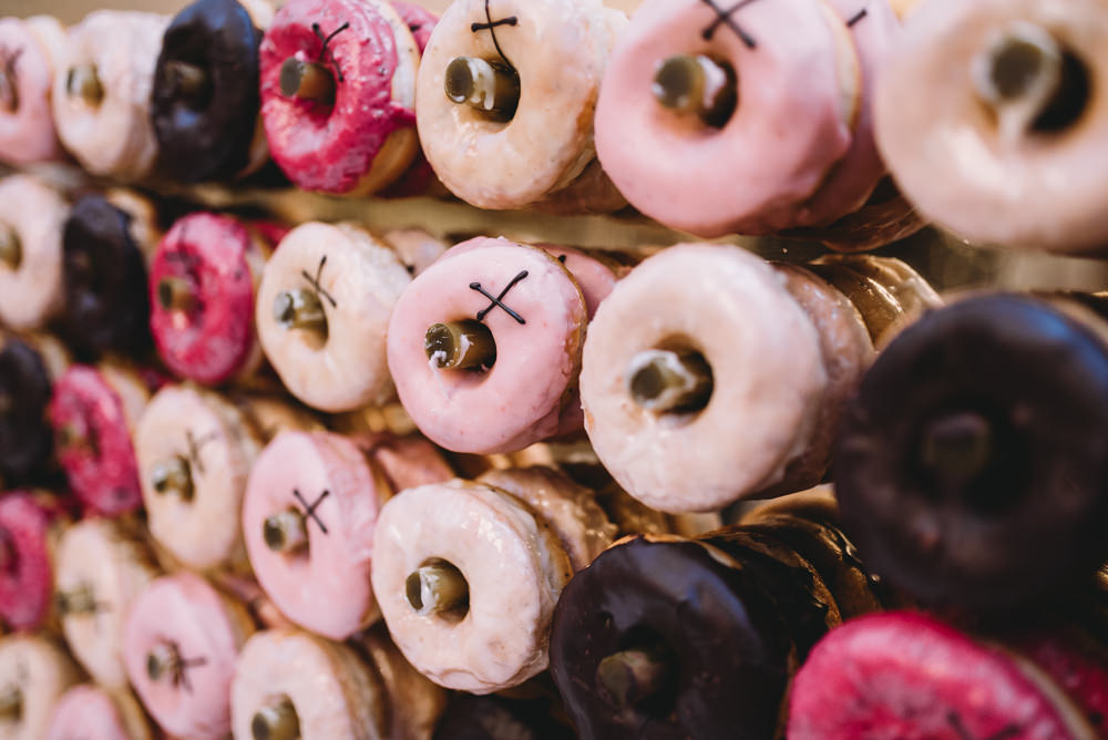Donut Doughtut Wall Stand Maidens Barn Wedding Sophie Oldhamstead Photography
