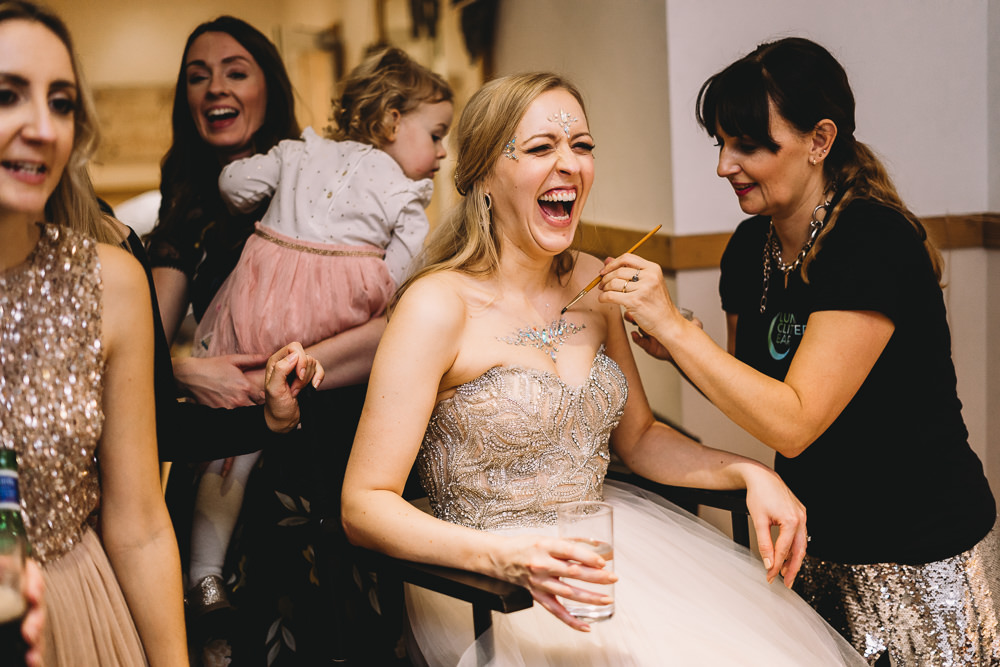 Glitter Make Up Maidens Barn Wedding Sophie Oldhamstead Photography
