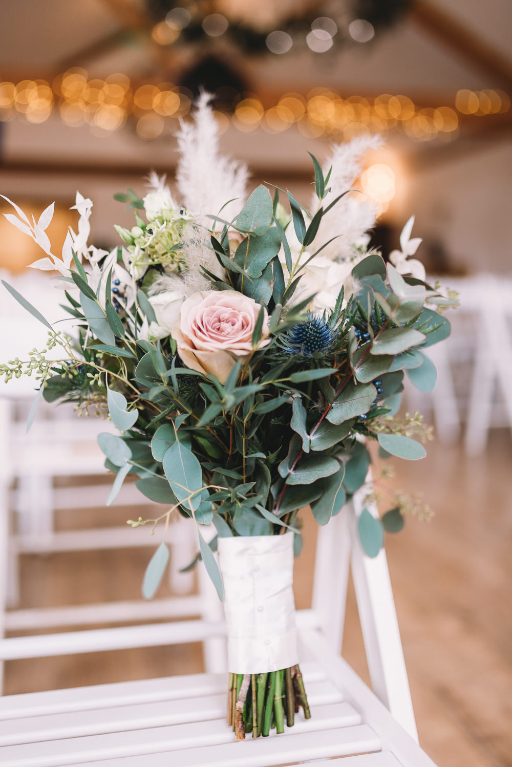 Bouquet Flowers Bride Bridal Eucalyptus Pink Rose Maidens Barn Wedding Sophie Oldhamstead Photography