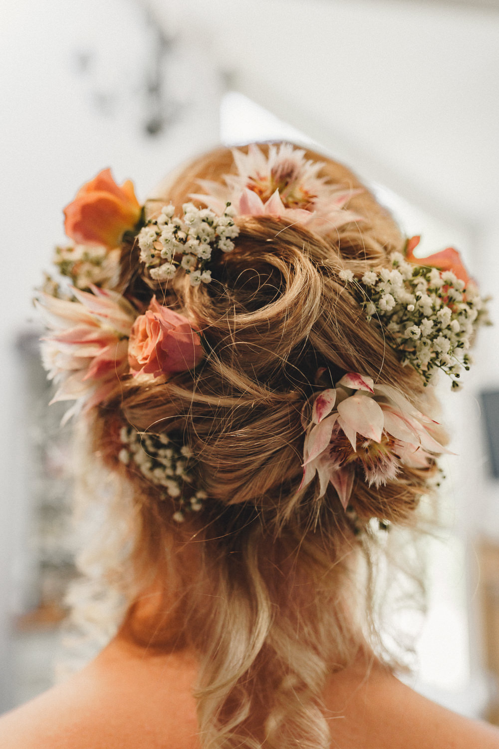 Hair Style Up Do Bride Bridal Flowers Marquee Wedding Home The Chamberlins