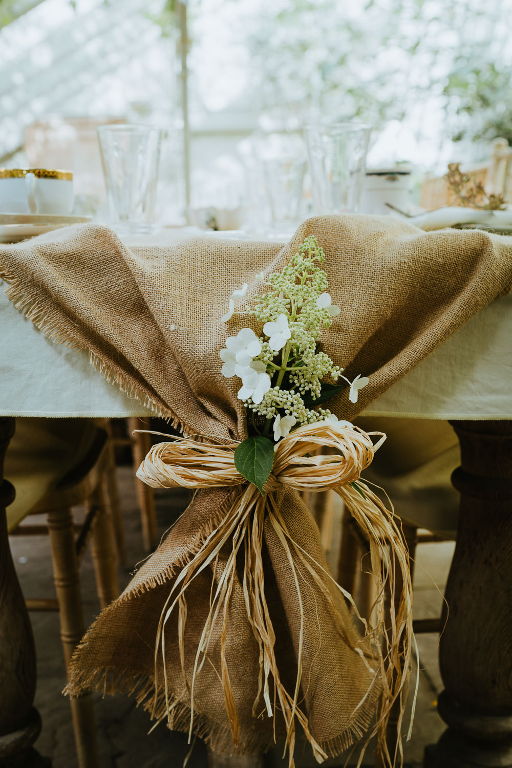 Hessian Burlap Chairs Flowers Micro Wedding Nicola Dawson Photography