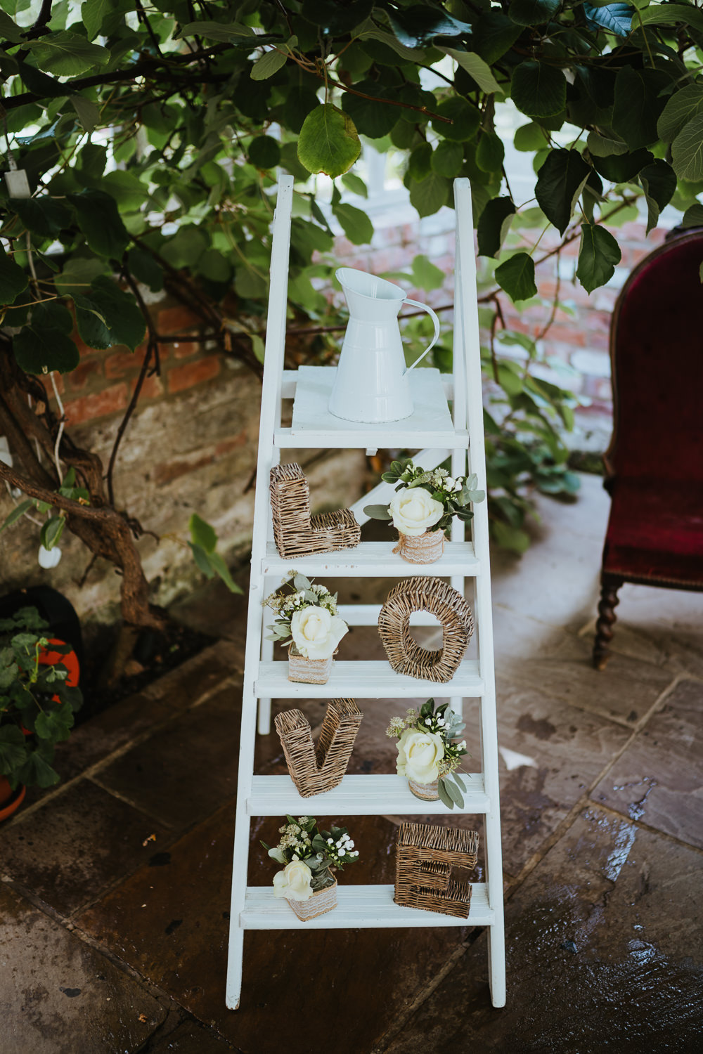 Wooden Ladder Decor Flowers Micro Wedding Nicola Dawson Photography