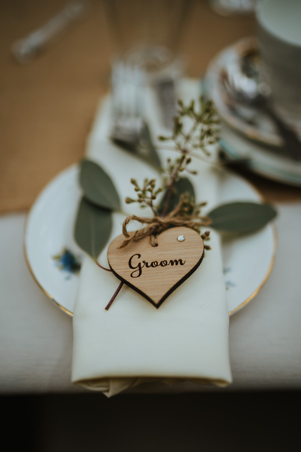 Heart Wooden Place Name Naplin Place Setting Micro Wedding Nicola Dawson Photography