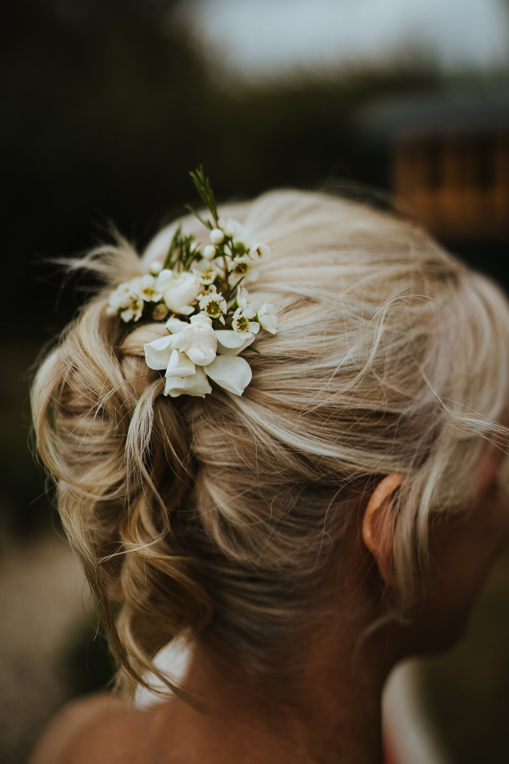 Bride Bridal Hair Style Up Do Flowers Micro Wedding Nicola Dawson Photography