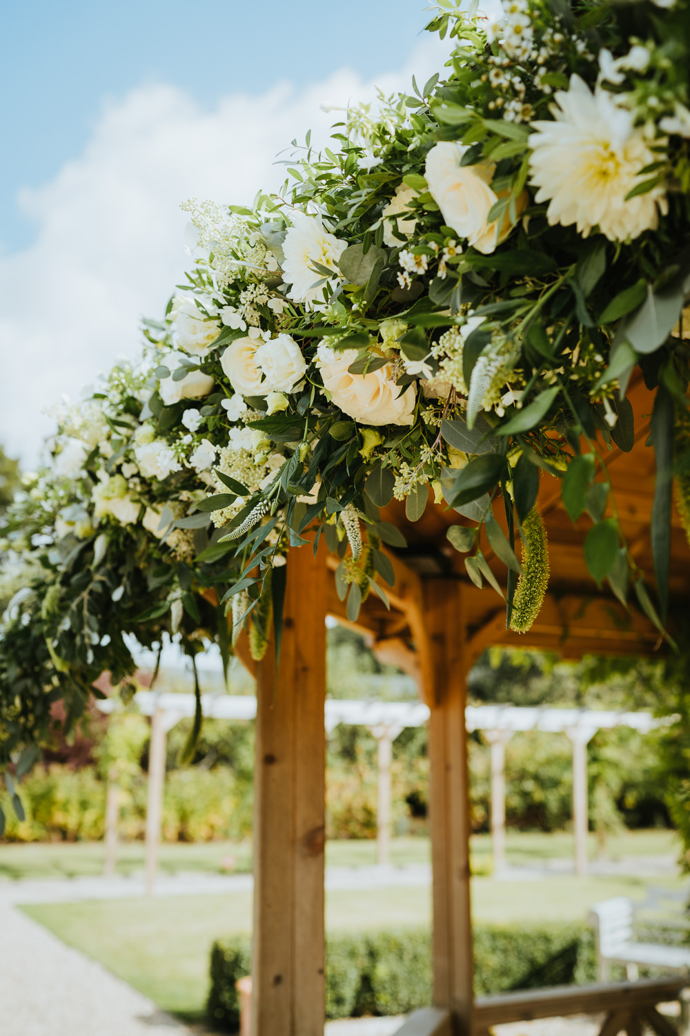 Secret Garden Kent Outdoor Ceremony Gazeebo Pagoda Flowers Greenery Foliage Micro Wedding Nicola Dawson Photography