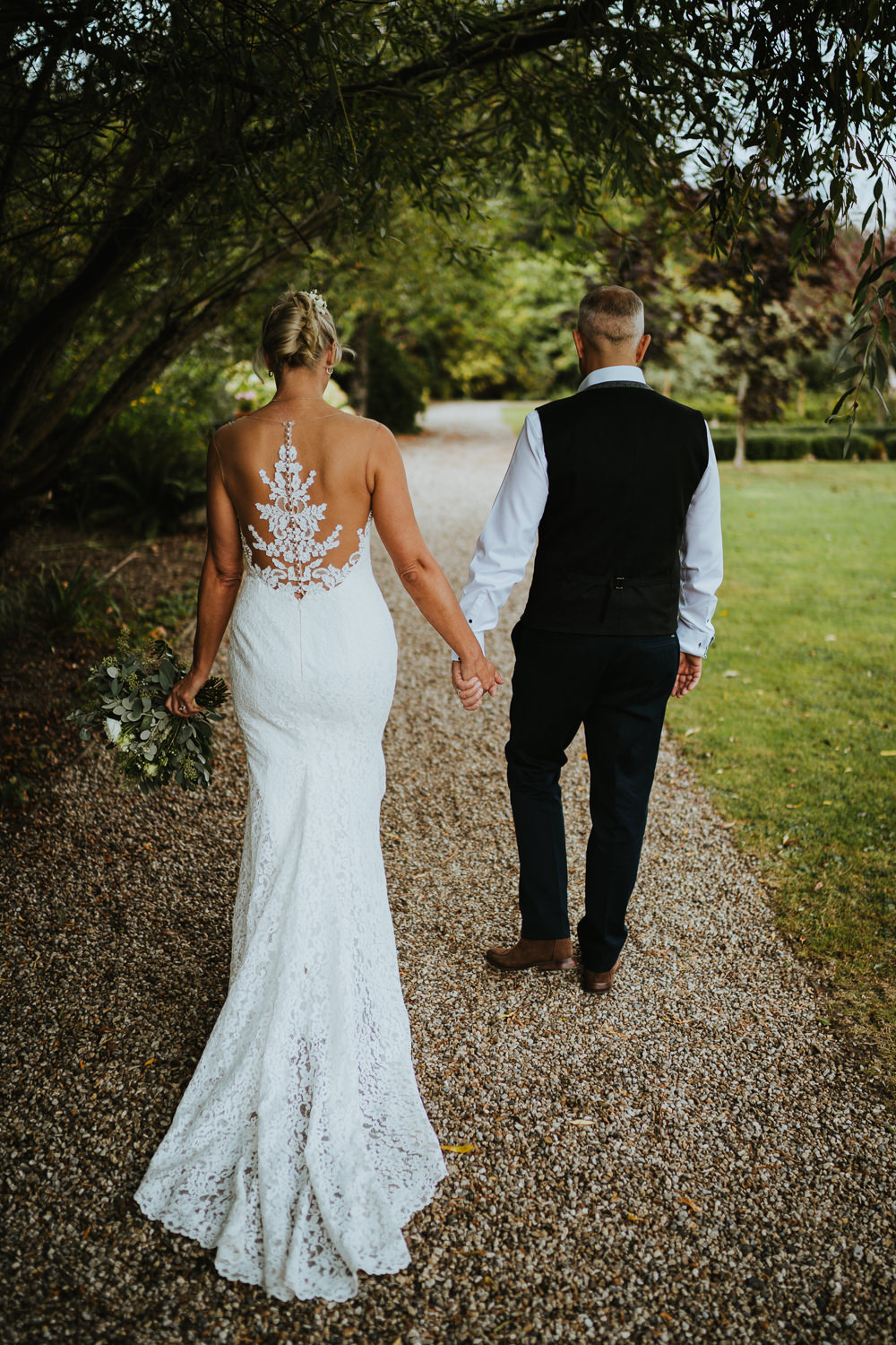 Dress Gown Bride Bridal Illusion Lace Back Train Micro Wedding Nicola Dawson Photography