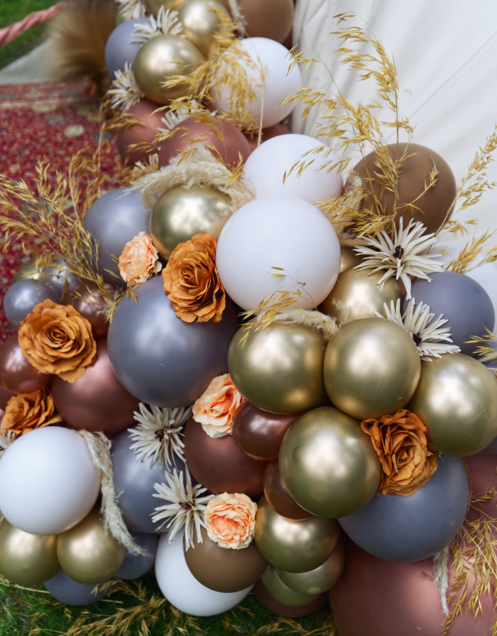 Balloons Balloon Installation Flowers Grass Gold Grey Moroccan Wedding Inspiration Luke Batchelor Productions