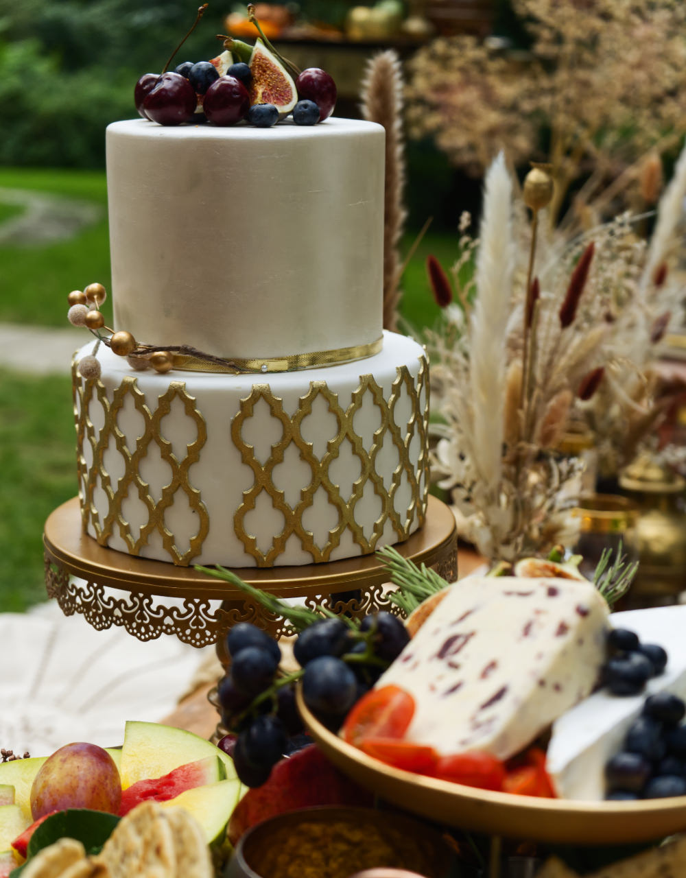 Cake Gold Pattern Fruit Moroccan Wedding Inspiration Luke Batchelor Productions