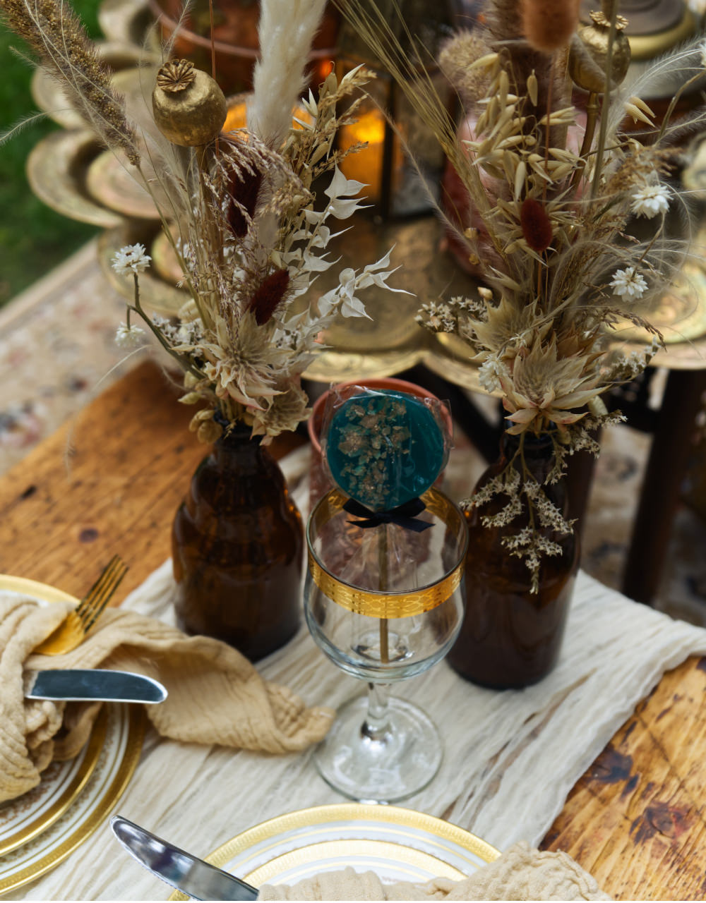 Brown Bottles Flowers Grasses Pampas Grass Seeds Moroccan Wedding Inspiration Luke Batchelor Productions