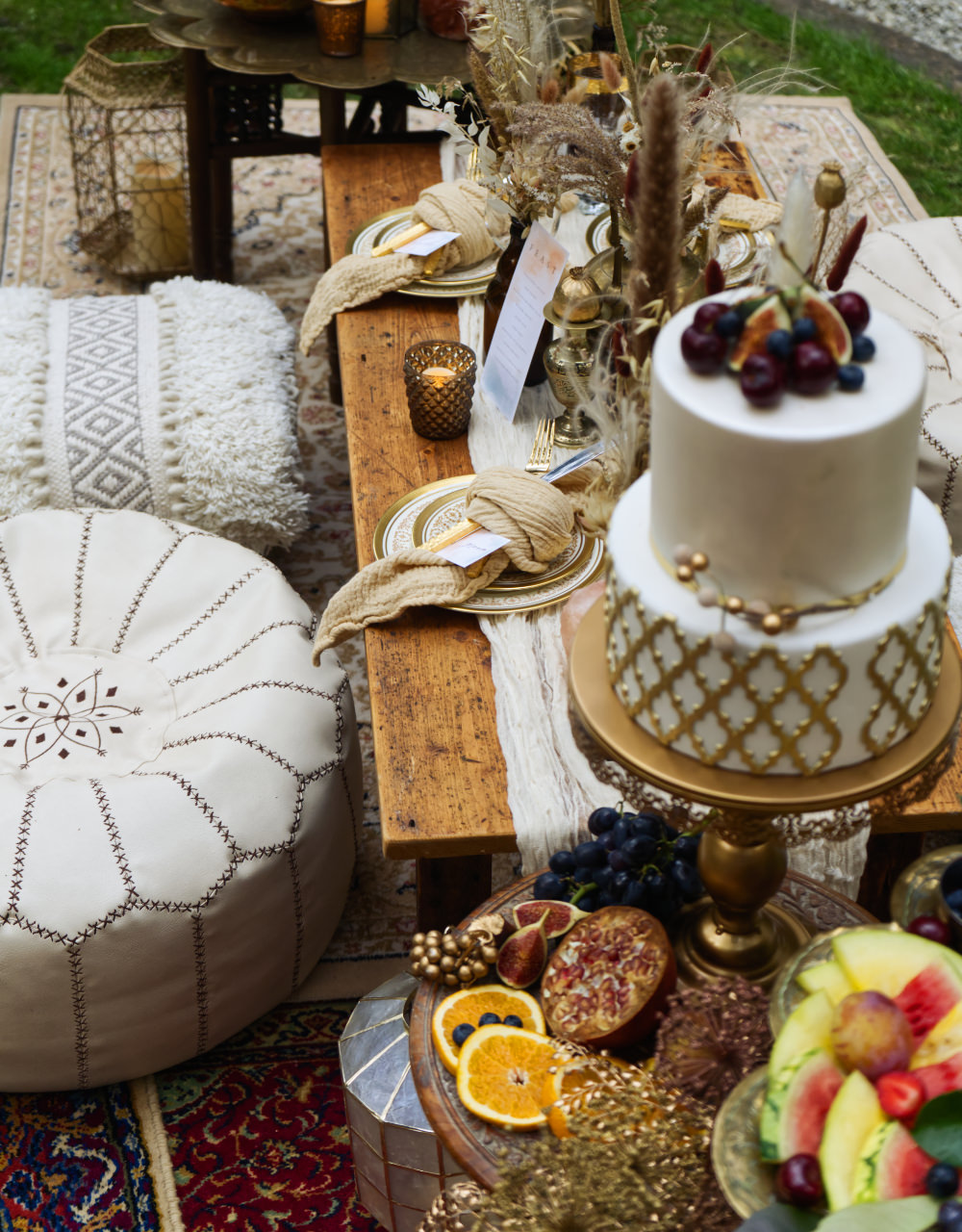 Cake Gold Pattern Fruit Moroccan Wedding Inspiration Luke Batchelor Productions