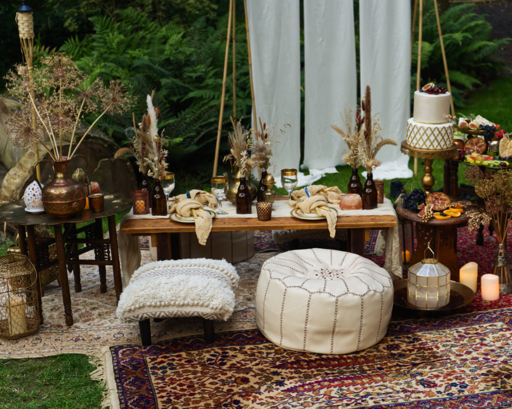 Centrepiece Table Tablescape Decor Gold Copper Dried Flowers Seeds Grass Moroccan Wedding Inspiration Luke Batchelor Productions