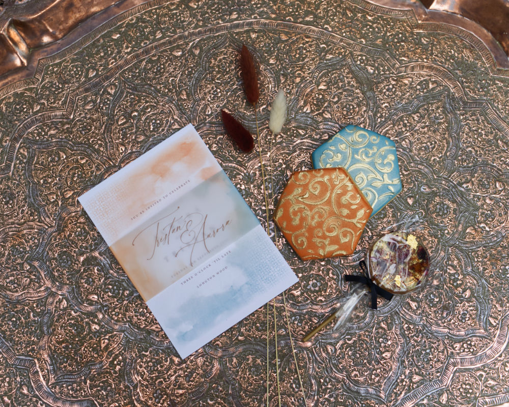 Stationery Invite Invitation Watercolour Calligraphy Moroccan Wedding Inspiration Luke Batchelor Productions