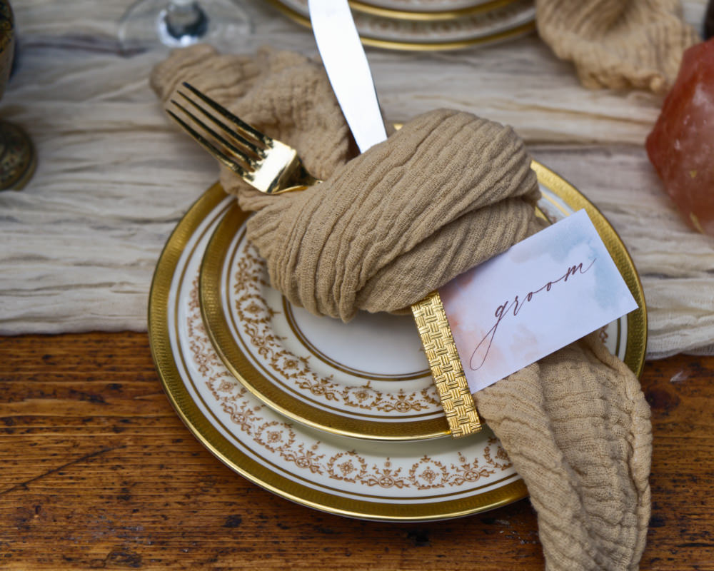 Place Setting Napkin Place Card Watercolour Calligraphy Moroccan Wedding Inspiration Luke Batchelor Productions