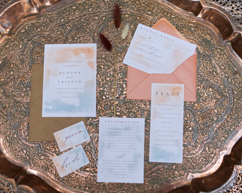 Stationery Invite Invitation Watercolour Calligraphy Moroccan Wedding Inspiration Luke Batchelor Productions