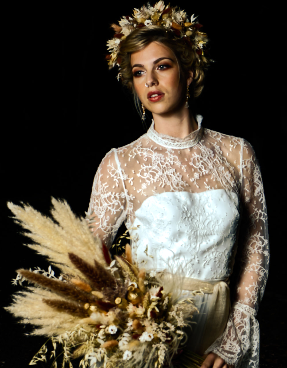 Pampas Grass Bouquet Flowers Bride Bridal Dried Flowers Flower Crown Moroccan Wedding Inspiration Luke Batchelor Productions