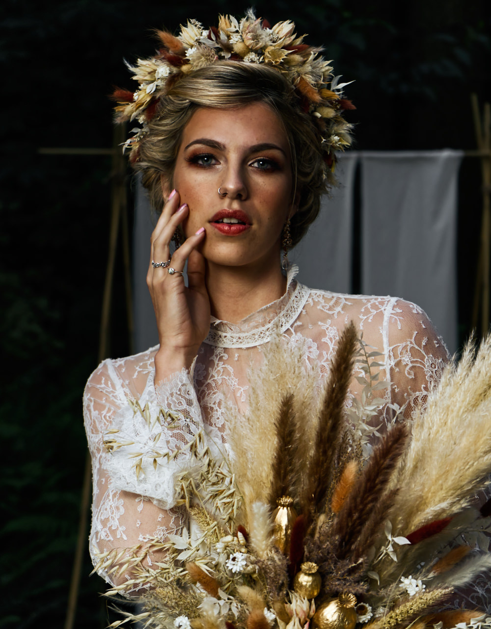 Pampas Grass Bouquet Flowers Bride Bridal Dried Flowers Flower Crown Moroccan Wedding Inspiration Luke Batchelor Productions