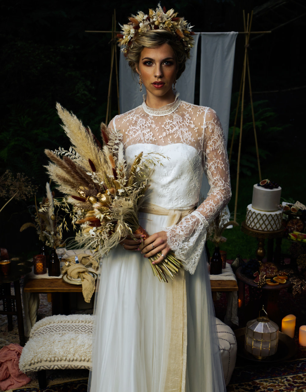 Pampas Grass Bouquet Flowers Bride Bridal Dried Flowers Flower Crown Moroccan Wedding Inspiration Luke Batchelor Productions