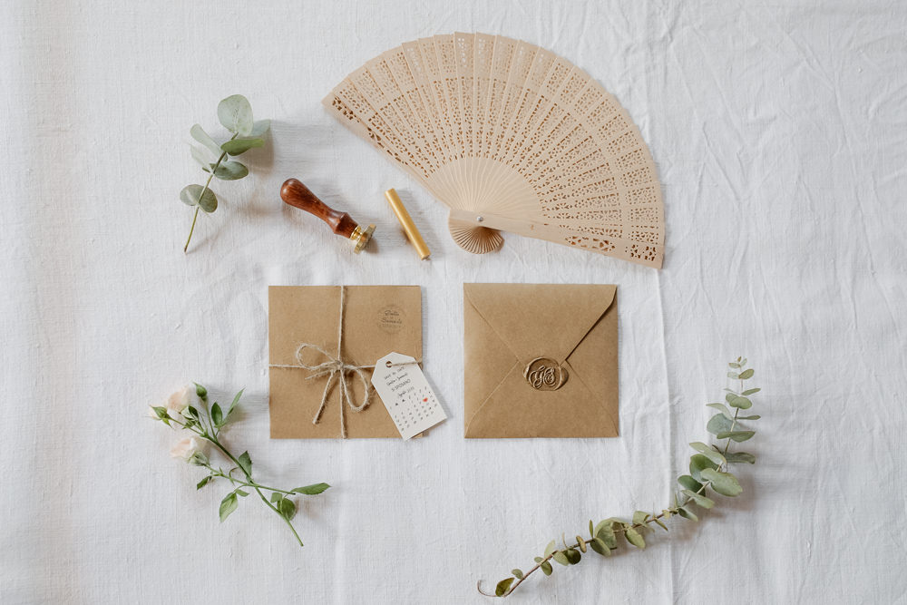 Stationery Kraft Brown Paper Twine Fan Greenery Invite Invitation Natural Italy Villa Wedding Flavia Eleonora Tullio