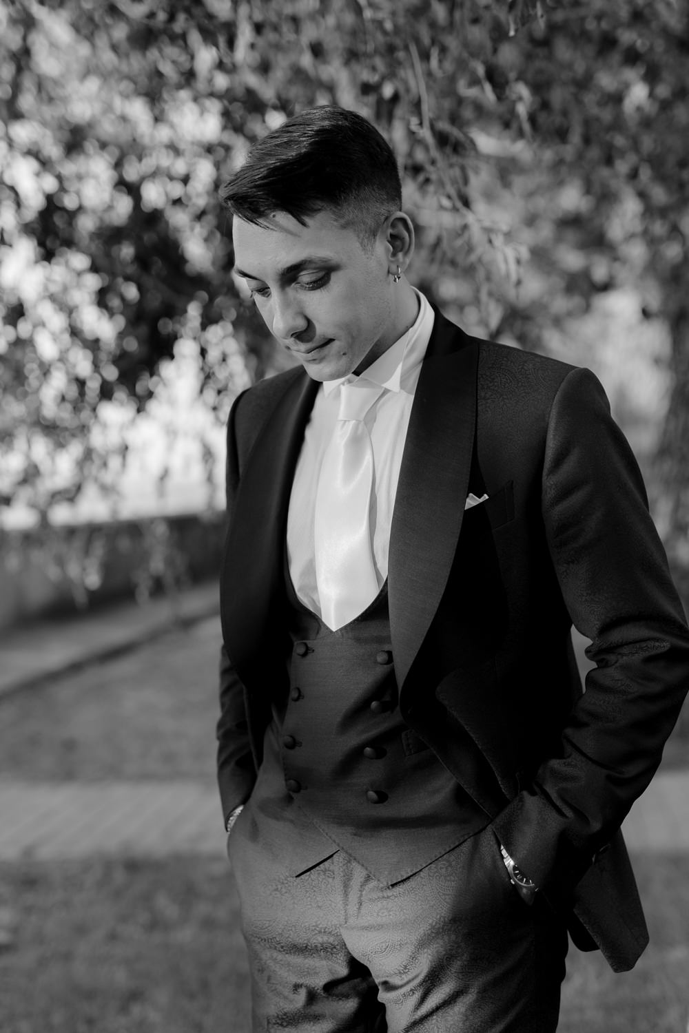 Groom Suit Black White Tie Natural Italy Villa Wedding Flavia Eleonora Tullio