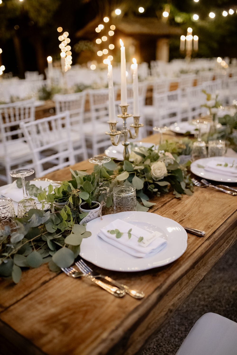 Table Tablescape Greenery Foliage Gold Cutlery Candles Place Setting Natural Italy Villa Wedding Flavia Eleonora Tullio