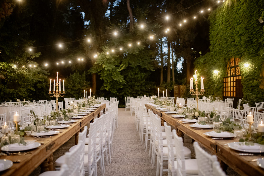 Outdoor Reception Festoon Lights Lighting Natural Italy Villa Wedding Flavia Eleonora Tullio