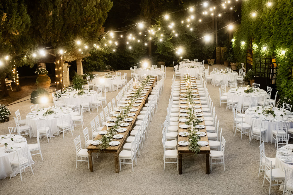Outdoor Reception Festoon Lights Lighting Natural Italy Villa Wedding Flavia Eleonora Tullio