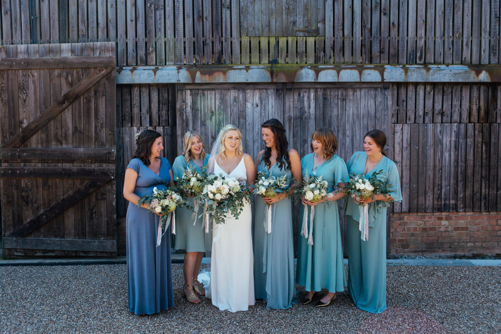 Bridesmaids Bridesmaid Dress Dresses Mismatched Rewritten Blue Green Oak Barn Wedding Matilda Delves Photography