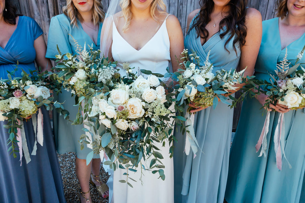 Bouquet Flowers Bride Bridal Rose Eucalyptus Ribbon Oak Barn Wedding Matilda Delves Photography